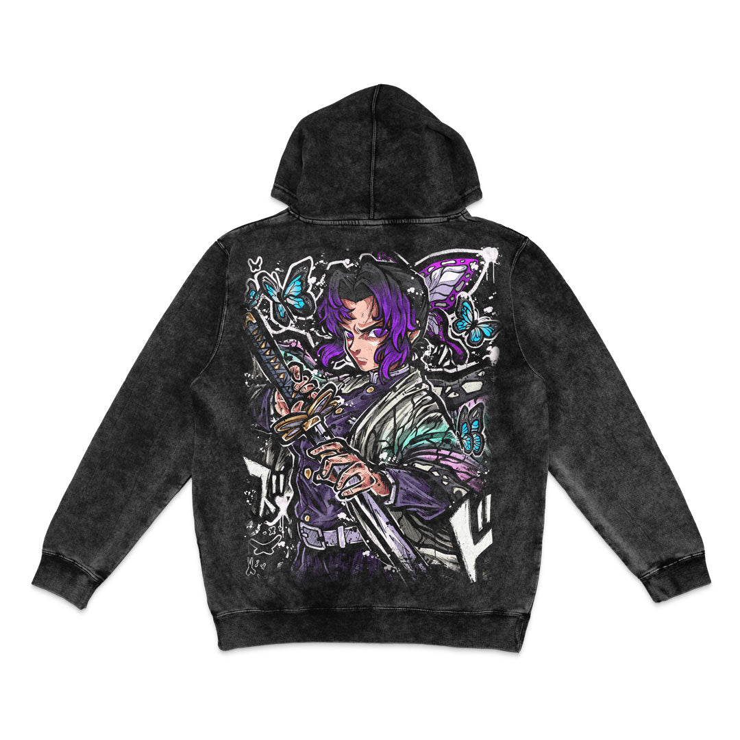 Blooming Venom Mineral Wash Hoodie - Black