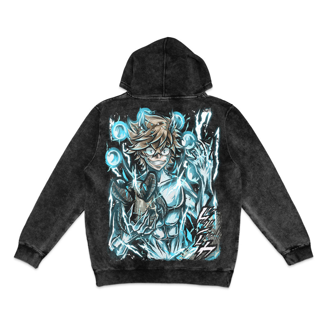 Lightning Battle Fiend Mineral Wash Hoodie - Black