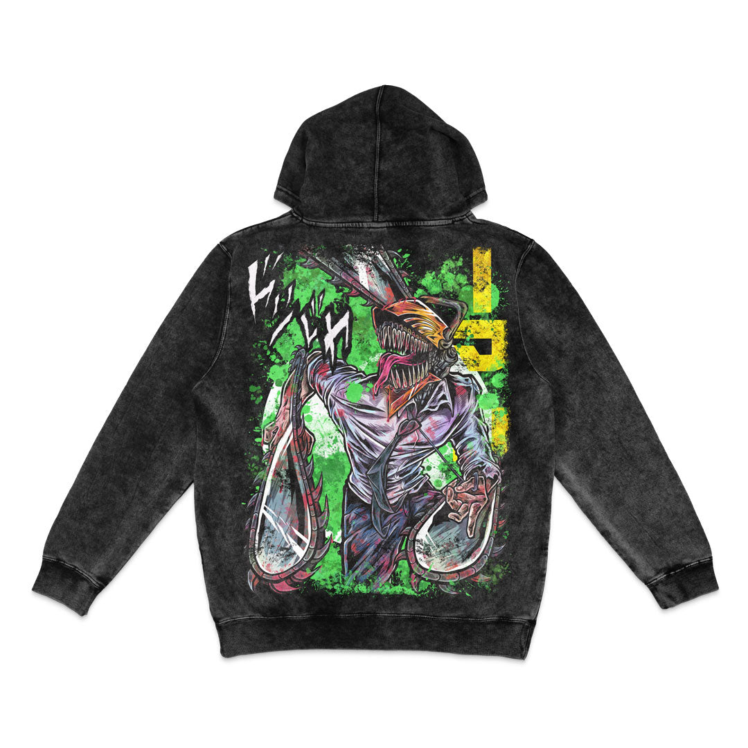 Chainsaw Man Mineral Wash Hoodie - Black