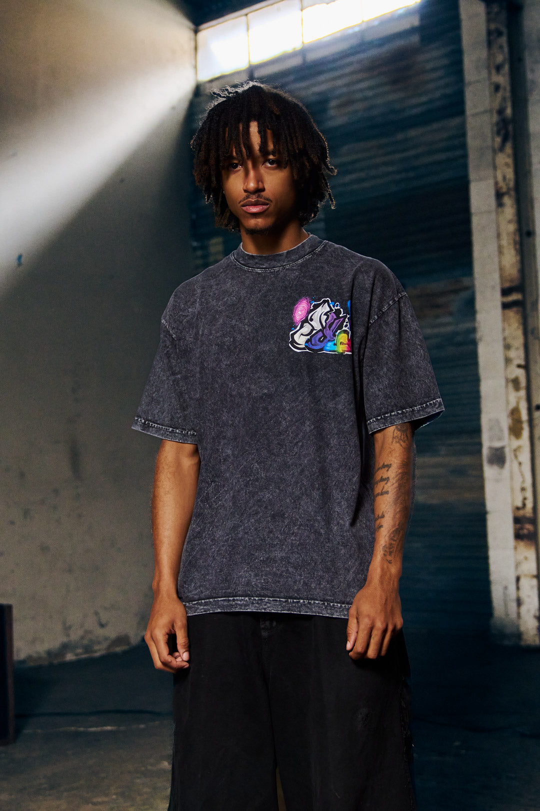 Violet Awakening Heavyweight Mineral Wash Tee - Black