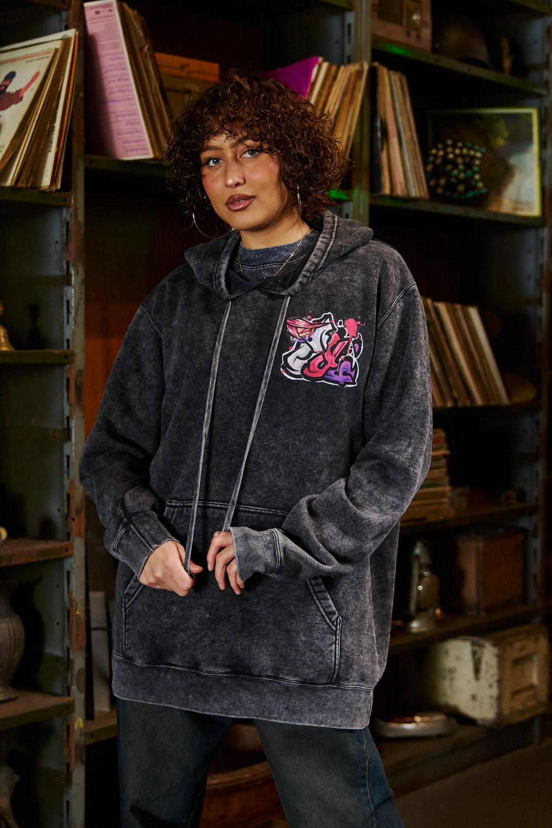 Silk Cyclone Mineral Wash Hoodie - Black
