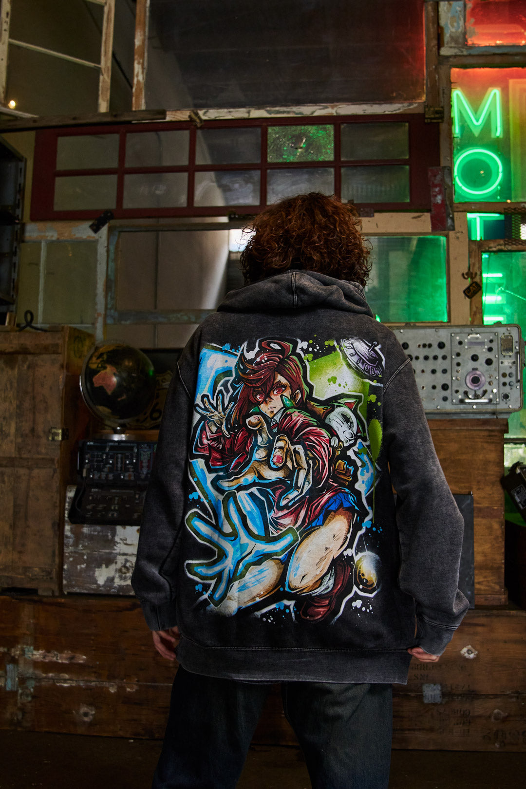 Psychic Strike Mineral Wash Hoodie - Black