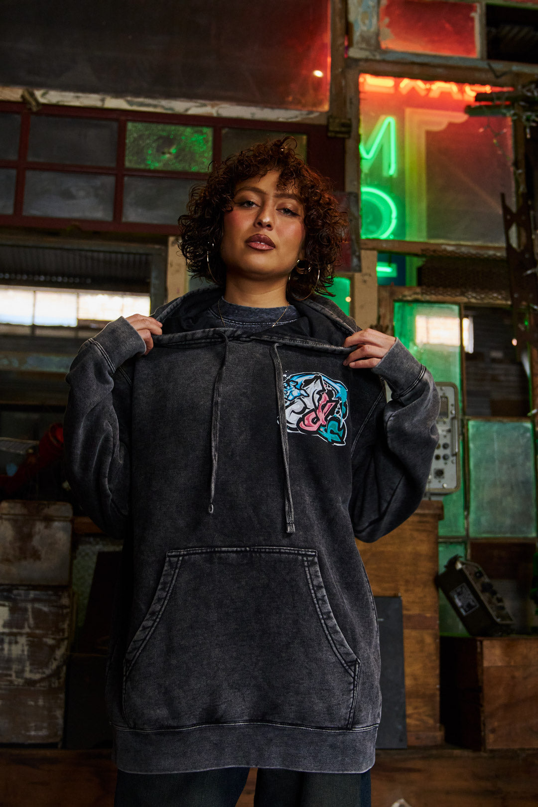 Psychic Strike Mineral Wash Hoodie - Black