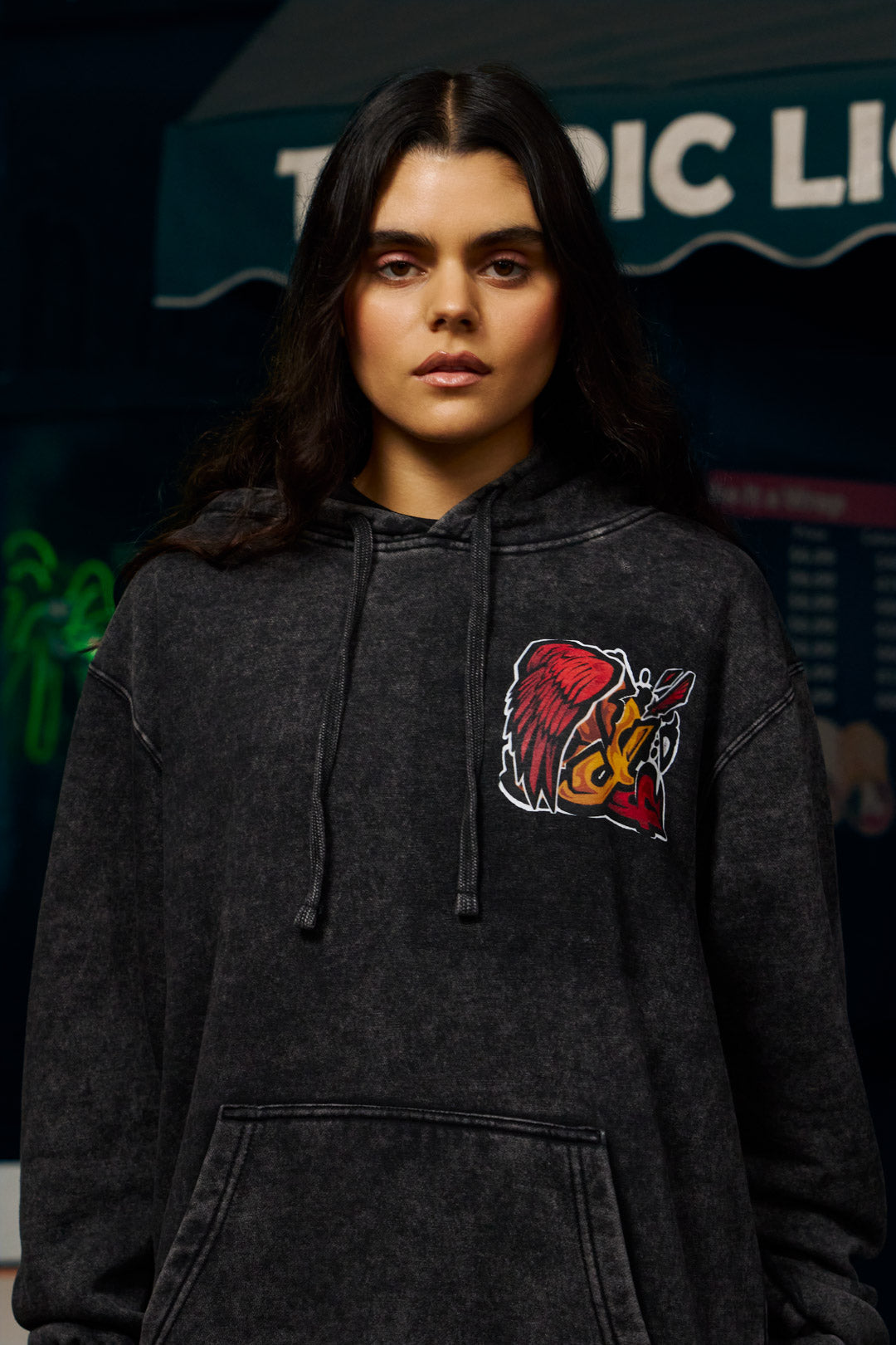 Silent Wings Mineral Wash Hoodie - Black