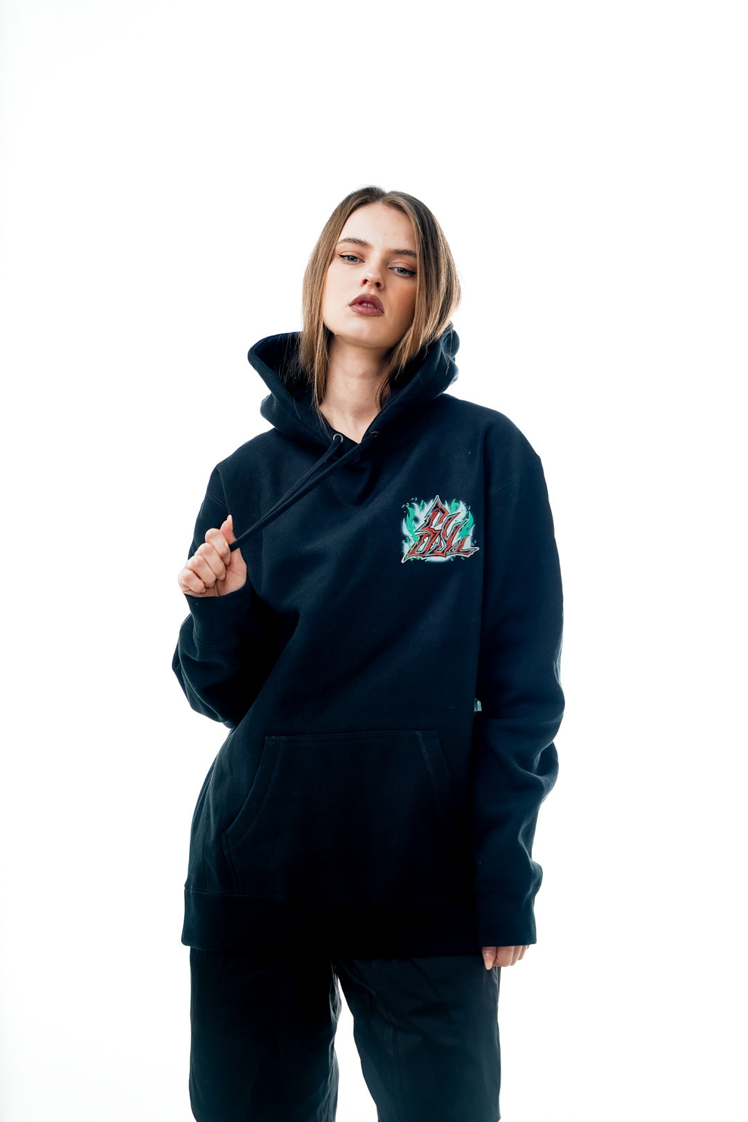 Viridian Vortex Heavyweight Hoodie - Black