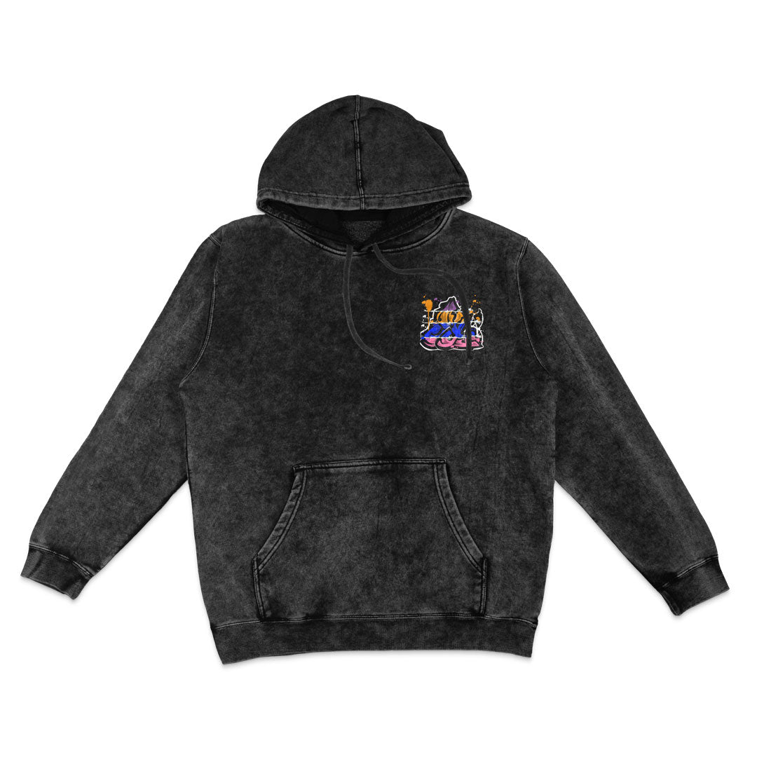 Hashira Gaze Mineral Wash Hoodie - Black