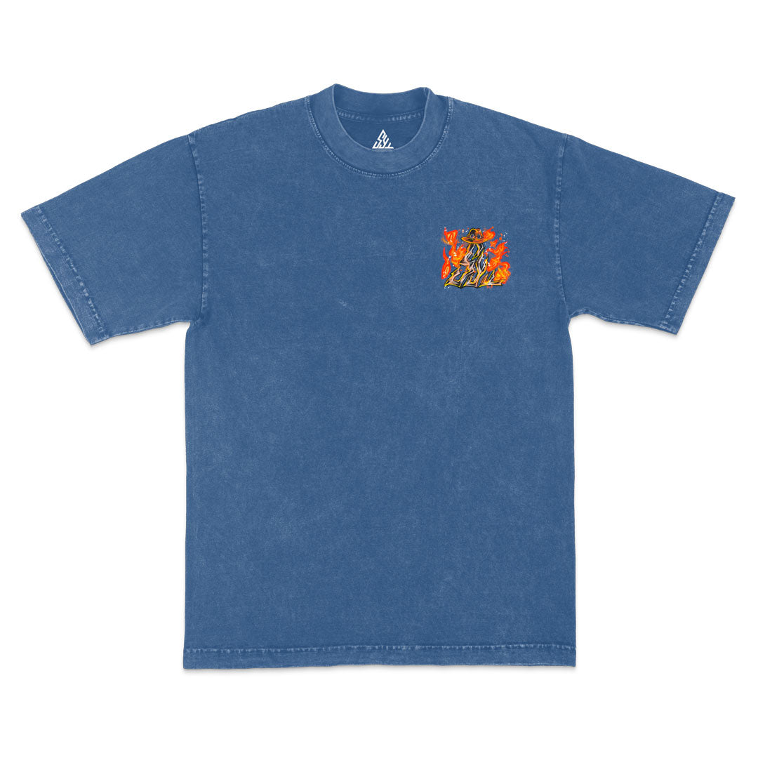 Fire Fist Heavyweight Mineral Wash Tee - Indigo