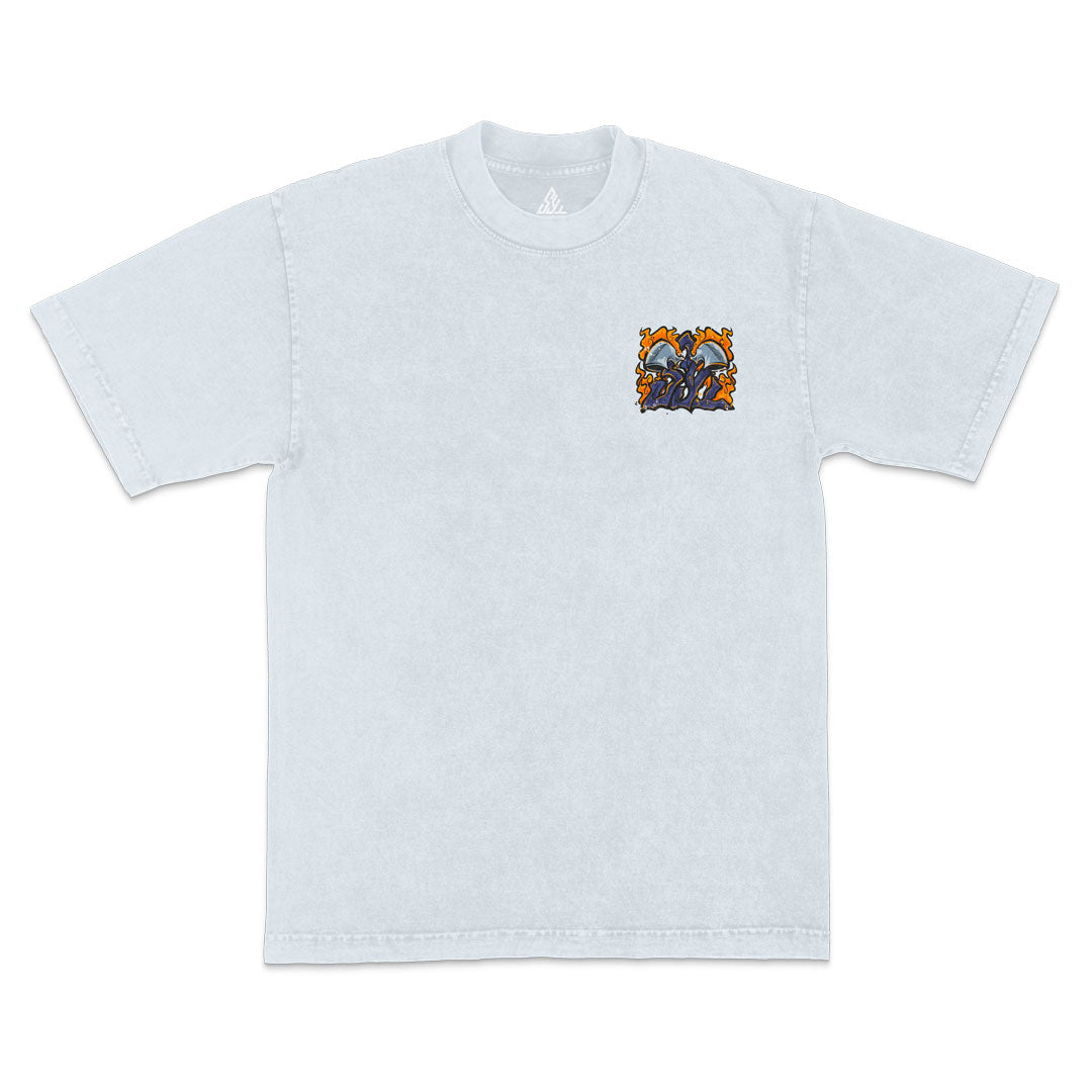 Hellflame Heavyweight Mineral Wash Tee - Ice Grey