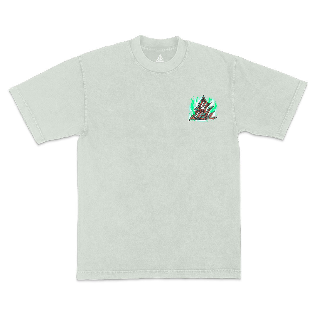 Viridian Vortex Heavyweight Mineral Wash Tee - Limestone