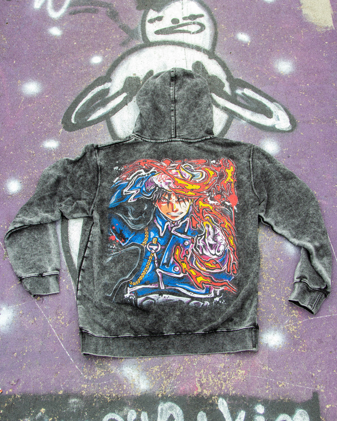 Hellfire Snap Mineral Wash Hoodie - Black