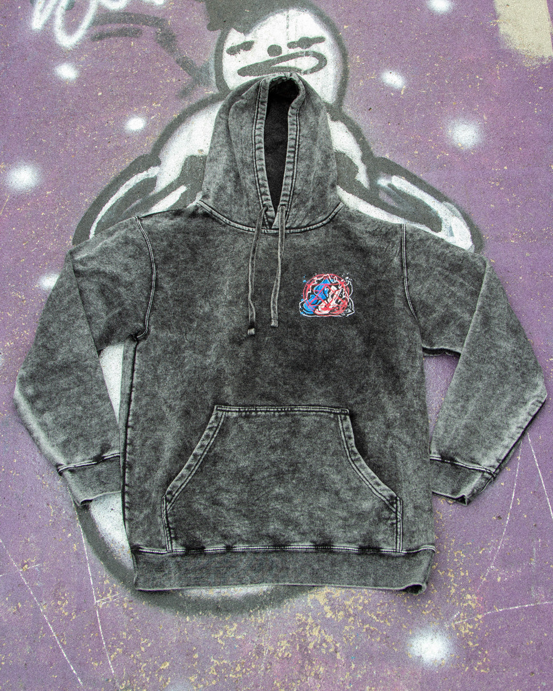 Hellfire Snap Mineral Wash Hoodie - Black